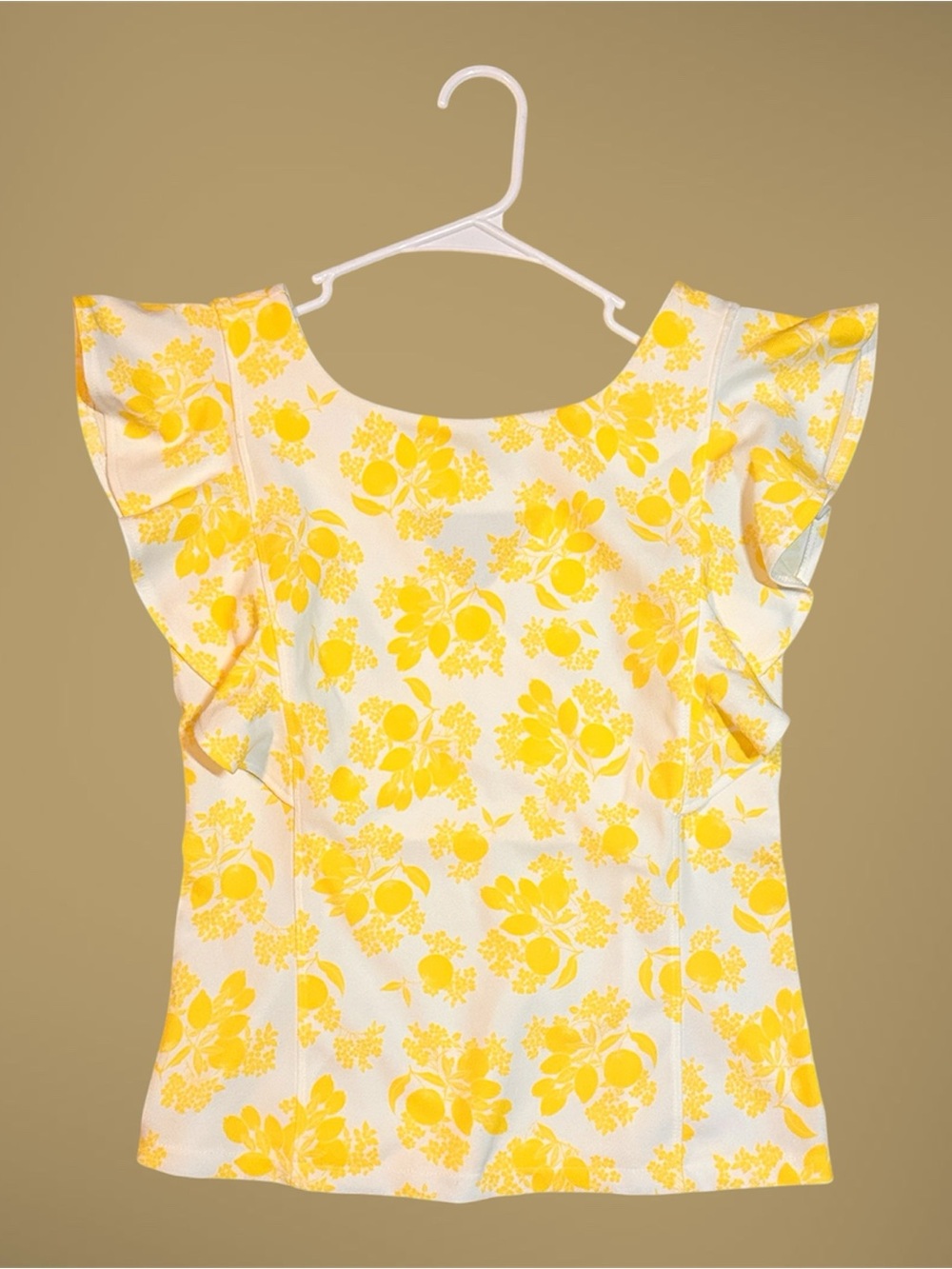 Ann Taylor Petite Lemon Yellow and White Floral Blouse